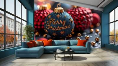 Merry christmas background image for gift, in the style of strong linear elements Wall mural