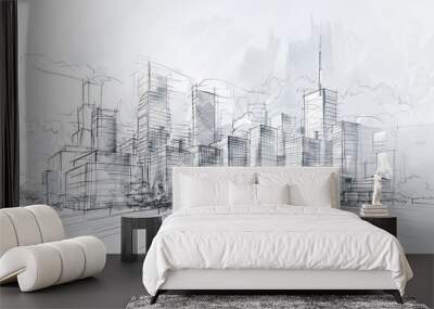 real estate sketch of a city Wall mural