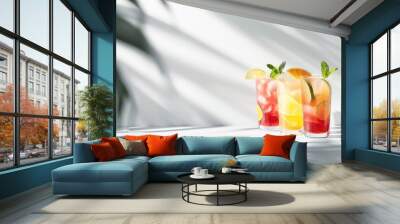 summer cocktails on a concrete surface and a white background Wall mural