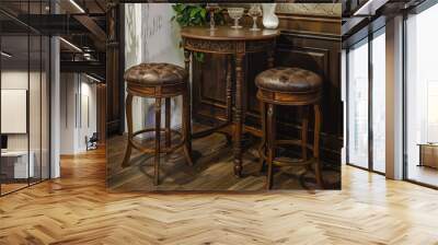 the bar table with two stools and a table in the corner, in the style of classical style Wall mural