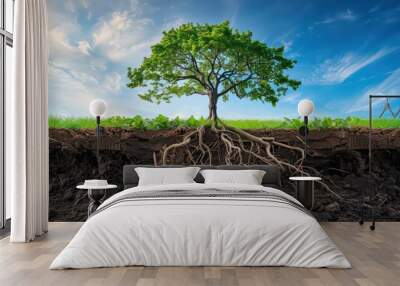 tree roots deep and wide strong and sustainable growth nature Wall mural