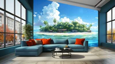 tropical island, offering serene beaches and vibrant nature, perfect for relaxation and enjoying a peaceful summer retreat Wall mural