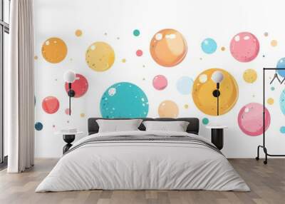 water bubbles bright colors collection watercolor illustrations, white background Wall mural