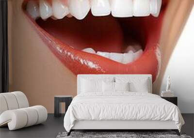 woman mouth with healthy teeth isolated on a white background Wall mural