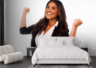 Excited businesswoman with clenched fists Wall mural