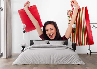 joyous young girl enjoying her shopping Wall mural