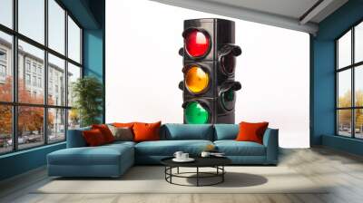 Isolated traffic lights on white banner Wall mural