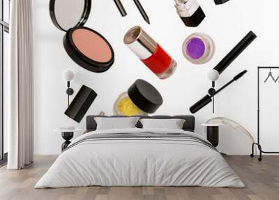 Multiple makeup fashion related items isolated on cutout transparent background Wall mural