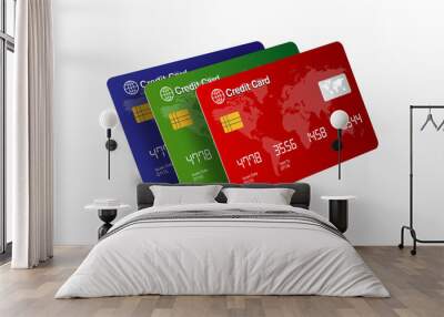 Set of Credit Cards isolated on white with reflection Wall mural