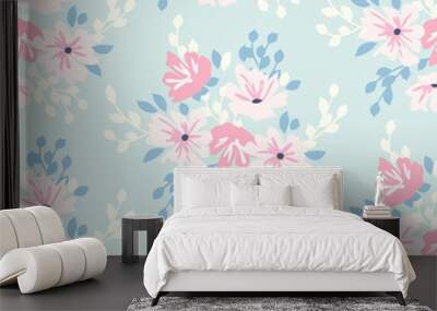 Cute floral pattern in shabby chic style. Vector flower seamless background. Wall mural