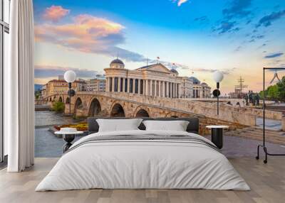 Stone Bridge, behind the Archeology Museum at sunset in Skopje Wall mural