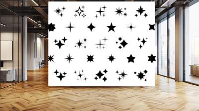 Stars icon collection. Different star shapes. Black stars icon set.  Sparkle star icon set. Vector illustration Wall mural