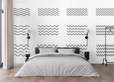 Vector water waves. Set of wavy zigzag lines. Wall mural