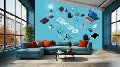 Business start up launch infographic Wall mural