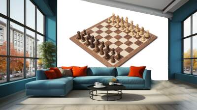 Chessboard ready for the game on white background Wall mural