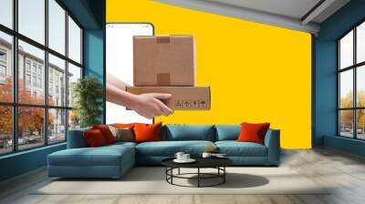 Express delivery service app on smartphone Wall mural