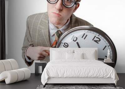 Nerd funny guy holding a clock Wall mural