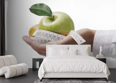 PNG file no background Nutritionist holding a tape measure and an apple Wall mural