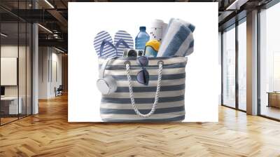 PNG file no background Stylish beach bag with accessories Wall mural