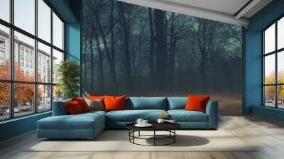 Scary dark forest with fog Wall mural