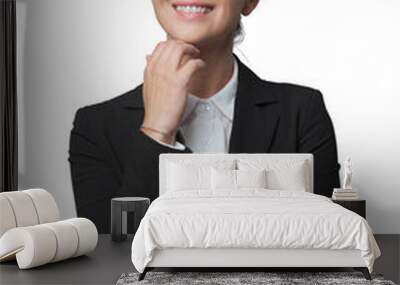 smiling businesswoman with hand on chin Wall mural