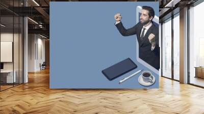 Successful businessman in a smartphone Wall mural