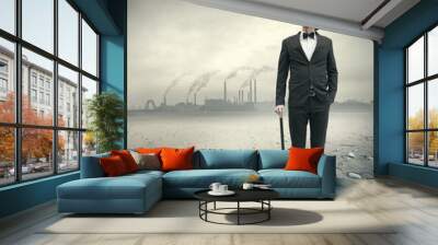 Vintage businessman in post atomic setting Wall mural