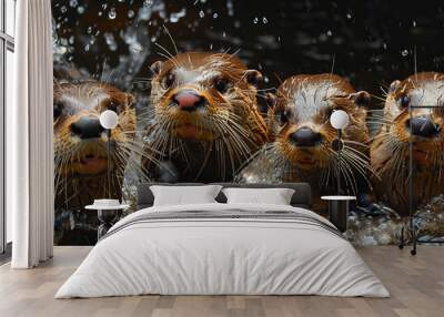 Playful Otters in a Splashes of Water Wall mural