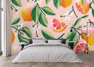 Sunny grapefruits summer pattern illustration Wall mural