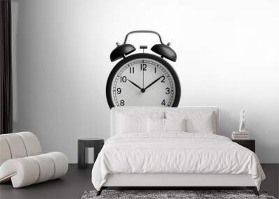 Classic black retro alarm clock with bells on top, isolated on white background, showing 10:10. Perfect for time management concepts. Wall mural