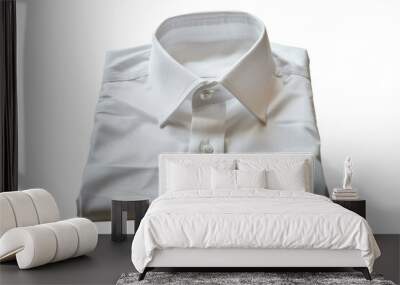 Folded white dress shirt isolated on white background, showcasing formal wear and professional attire for business or casual occasions. Wall mural