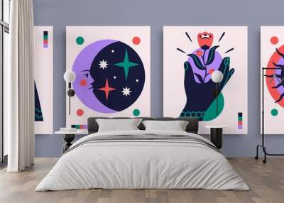 abstract poster collection with hands, animals and abstract elements and shapes. set of contemporary Wall mural