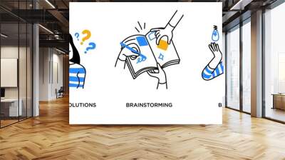 Brainstorming and creativity - set of business concept illustrations. Questioning solution, brainstorming, finding best ideas. Wall mural