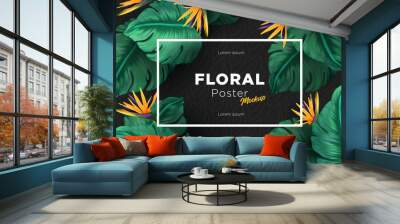 Bright tropical background with jungle plants. Exotic pattern with tropical leaves Wall mural