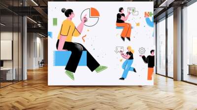 Business Concept illustrations. Collection of scenes with men and women taking part in business activities. Trendy style. Wall mural