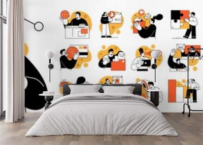 business concept illustrations. mega set. collection of scenes with men and women taking part in bus Wall mural