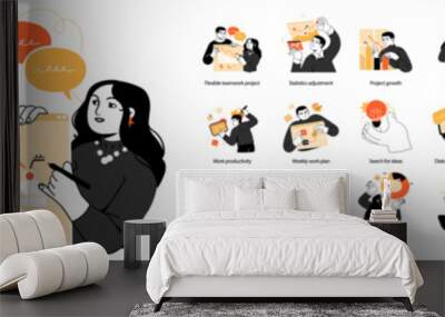 Business Concept illustrations. Mega set. Collection of scenes with men and women taking part in business activities. Vector illustration Wall mural