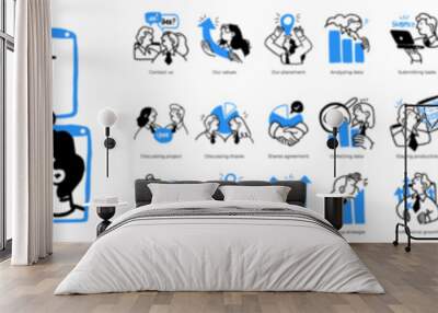 Business Concept illustrations. Mega set. Collection of scenes with men and women taking part in business activities. Vector illustration Wall mural