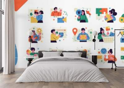 Business Concept illustrations. Mega set. Collection of scenes with men and women taking part in business activities. Vector illustration Wall mural