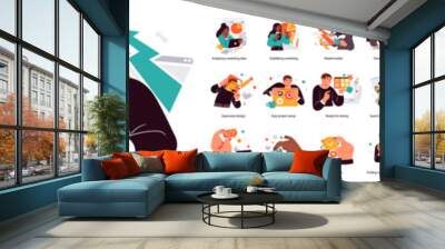 Business Concept illustrations. Mega set. Collection of scenes with men and women taking part in business activities. Vector illustration Wall mural