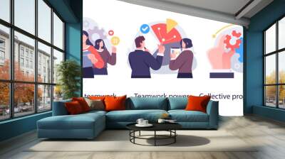 Business Marketing illustrations. Collection of scenes with men and women taking part in business activities. Trendy vector style Wall mural