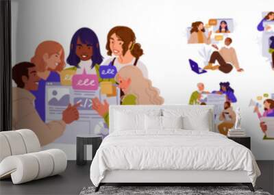 Business Teamwork illustrations. Mega set. Collection of scenes with men and women taking part in business activities. Trendy style Wall mural