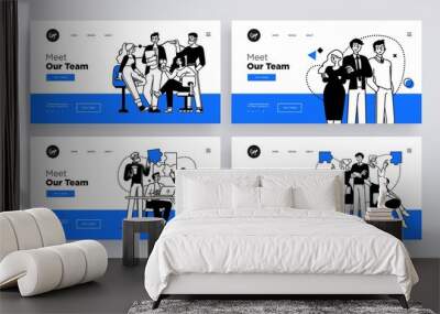 Collection of succesfull team web page templates. Teamwork concept outline vector style. Wall mural