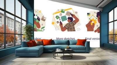 Content creation, creative people, concept of brainstorming or creative thinking. Vector illustration Wall mural