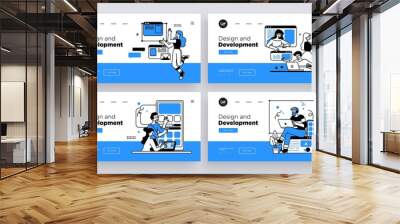 Designing Developing and programming technologies concept. Collection of web page templates with modern outline vector illustrations. Wall mural