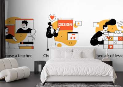 Educational and Self-Development Concept Illustrations. Different people inolved in education process. Concept for trainings, seminars, back to school, online courses. Wall mural