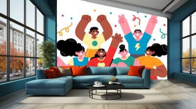 Grand opening ceremony celebration or other big ceremony event concept. Illustrations of excited happy people celebrating an event. Vector Wall mural