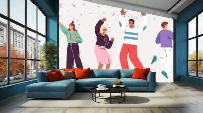 Grand opening ceremony celebration or other big ceremony event concept. Шllustrations of excited happy people celebrating an event. Vector Wall mural