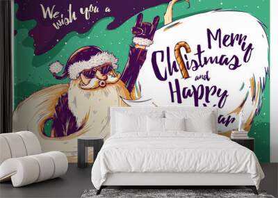 Hipster Christmas card or invitation flyer with Santa Claus Wall mural