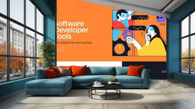 Landing page template of developing computer software, coding and programming . Modern flat design concept of web page design for website. Vector illustration Wall mural